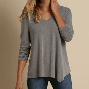 Soft Surroundings Gray Sweater Oversized Knit Long Sleeve V-neck Size Small